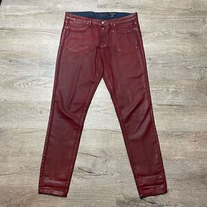 Club Monaco Size 12 Faux Leather Red Jeans Pants Burgundy
